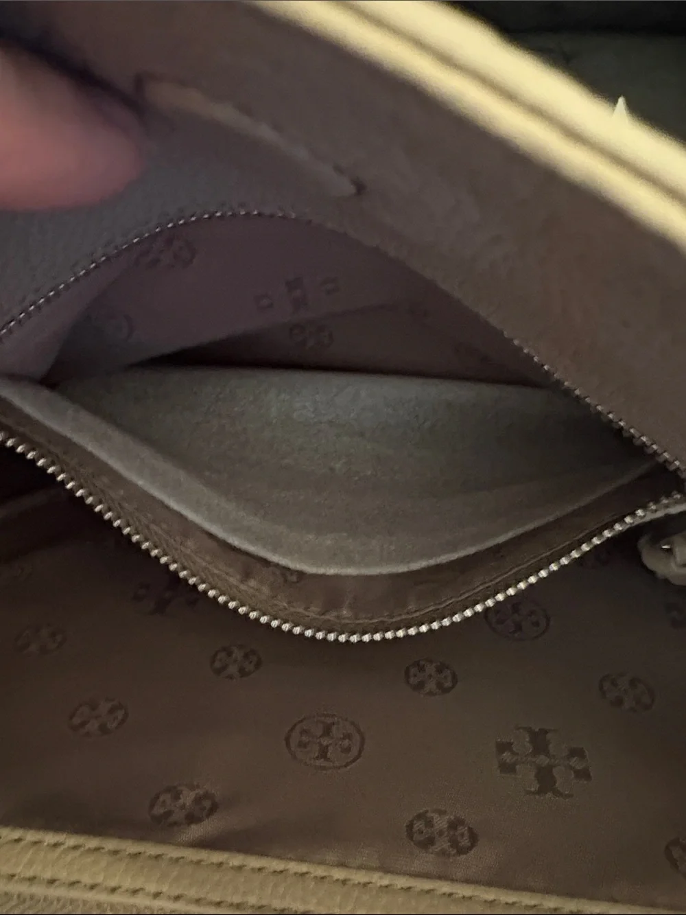 Tory Burch Pebbled Leather Chain-Handle Tote in Taupe